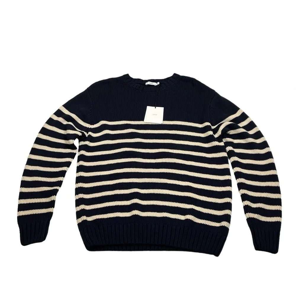 Onia Men's Boatneck Sweater Navy Striped Size M